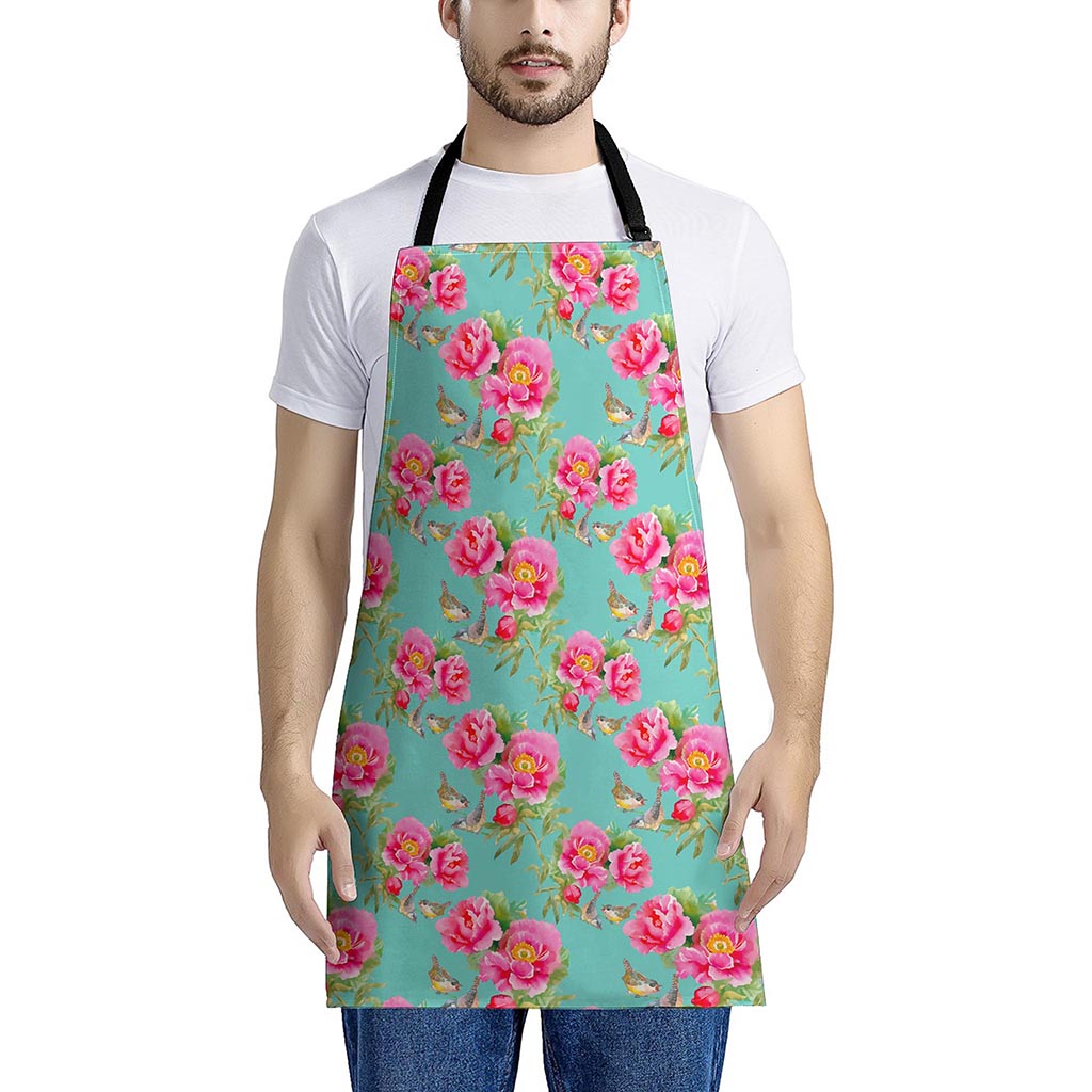 Bird Pink Floral Flower Pattern Print Apron