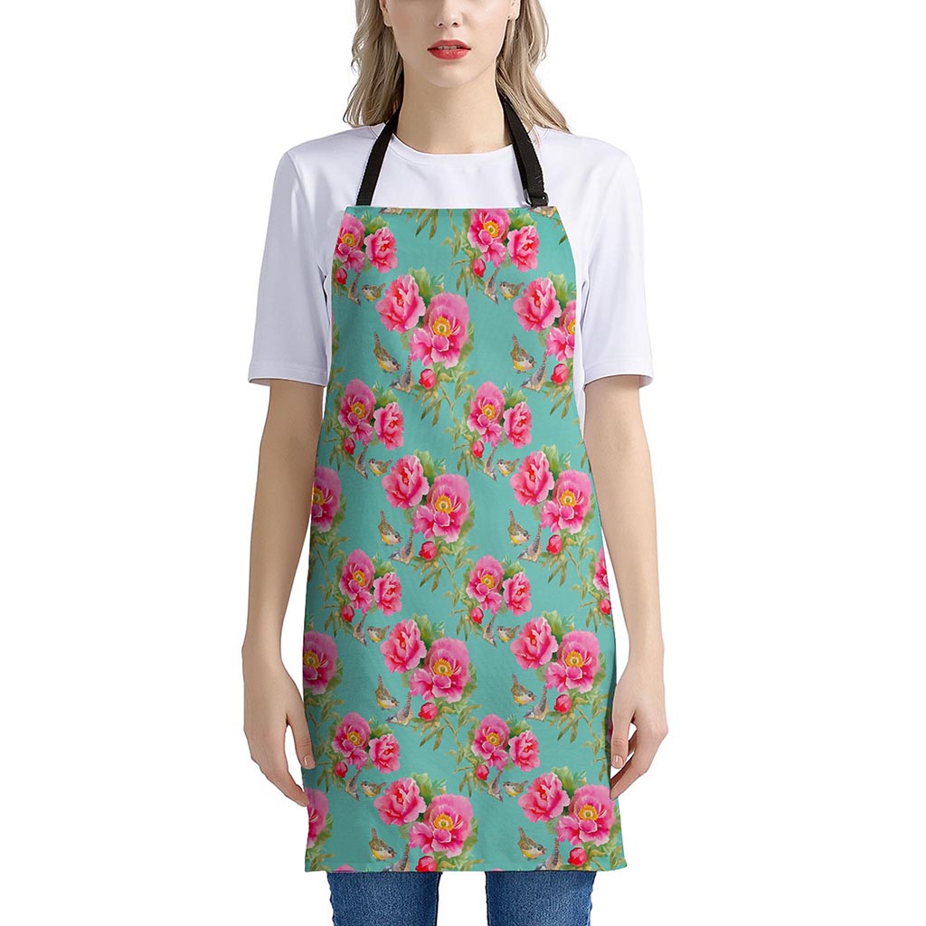 Bird Pink Floral Flower Pattern Print Apron