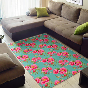 Bird Pink Floral Flower Pattern Print Area Rug GearFrost