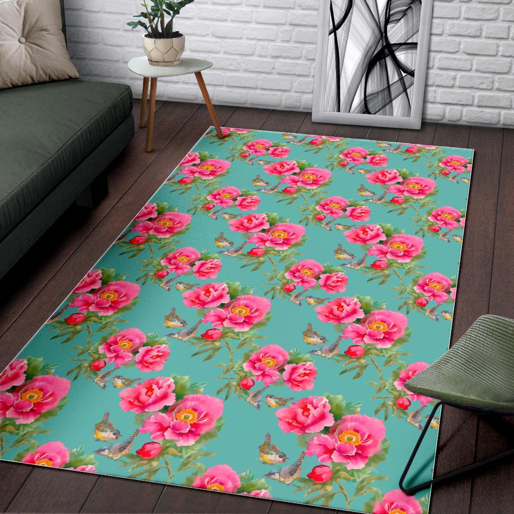 Bird Pink Floral Flower Pattern Print Area Rug GearFrost