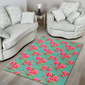 Bird Pink Floral Flower Pattern Print Area Rug GearFrost