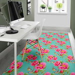 Bird Pink Floral Flower Pattern Print Area Rug GearFrost