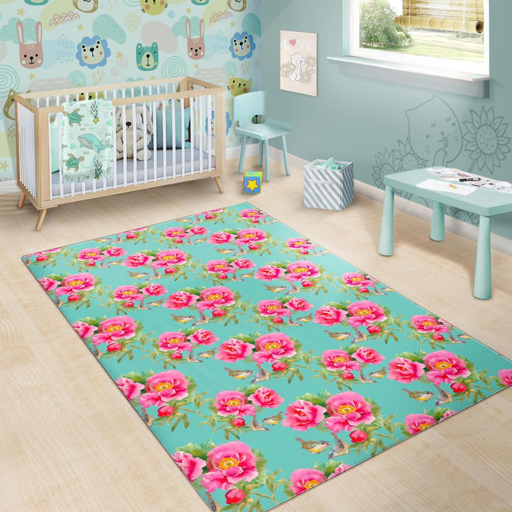 Bird Pink Floral Flower Pattern Print Area Rug GearFrost