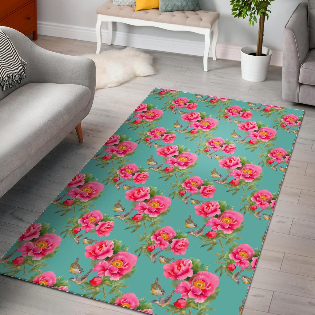 Bird Pink Floral Flower Pattern Print Area Rug GearFrost