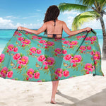 Bird Pink Floral Flower Pattern Print Beach Sarong Wrap