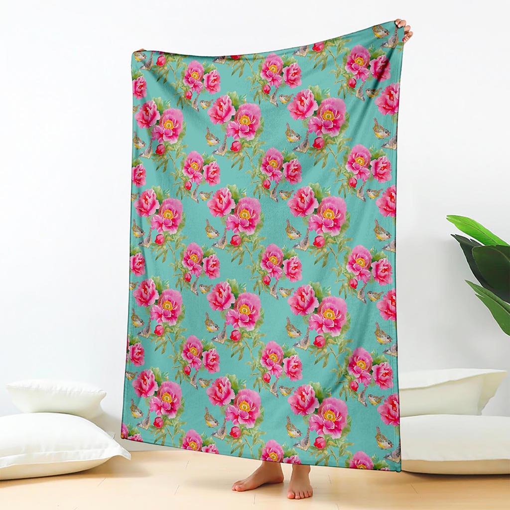 Bird Pink Floral Flower Pattern Print Blanket