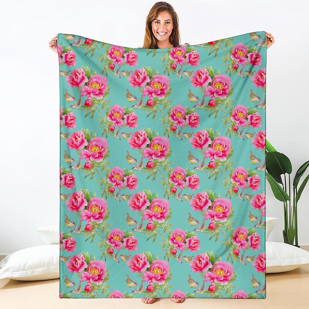 Bird Pink Floral Flower Pattern Print Blanket