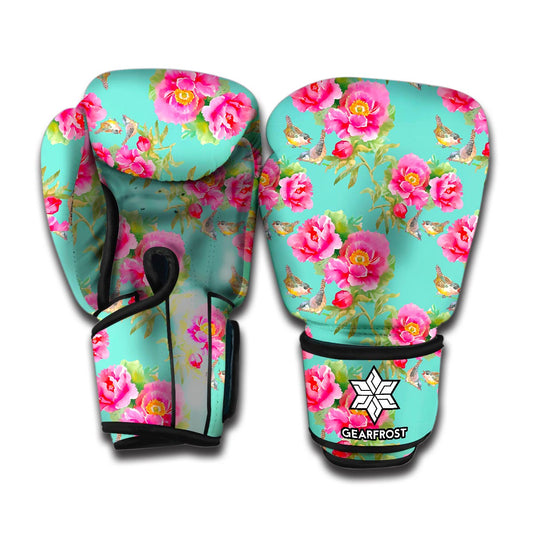 Bird Pink Floral Flower Pattern Print Boxing Gloves