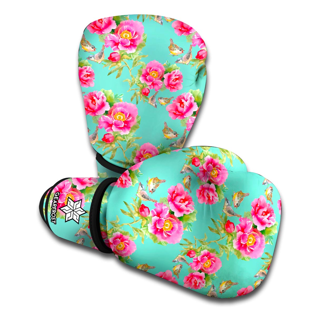 Bird Pink Floral Flower Pattern Print Boxing Gloves