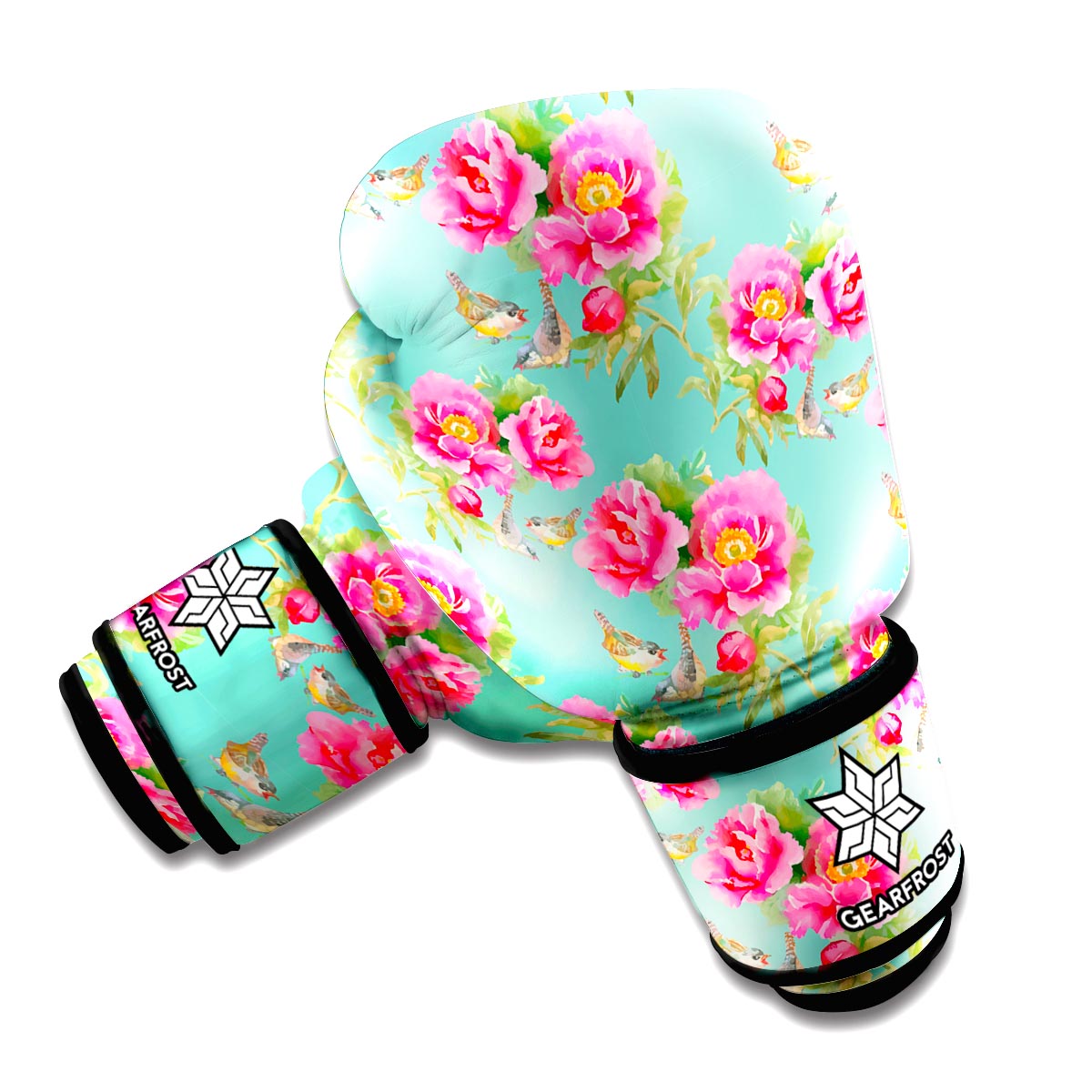 Bird Pink Floral Flower Pattern Print Boxing Gloves