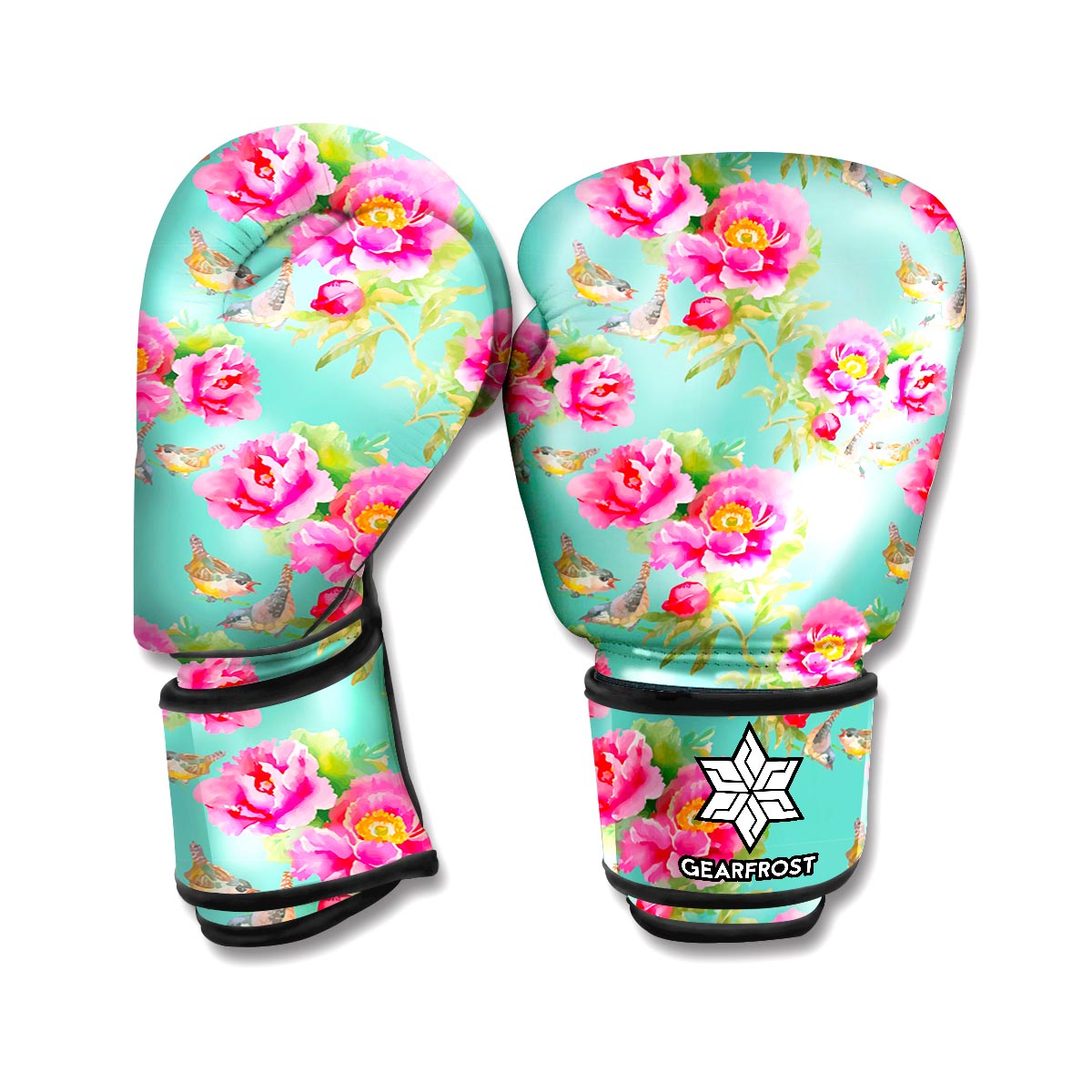 Bird Pink Floral Flower Pattern Print Boxing Gloves