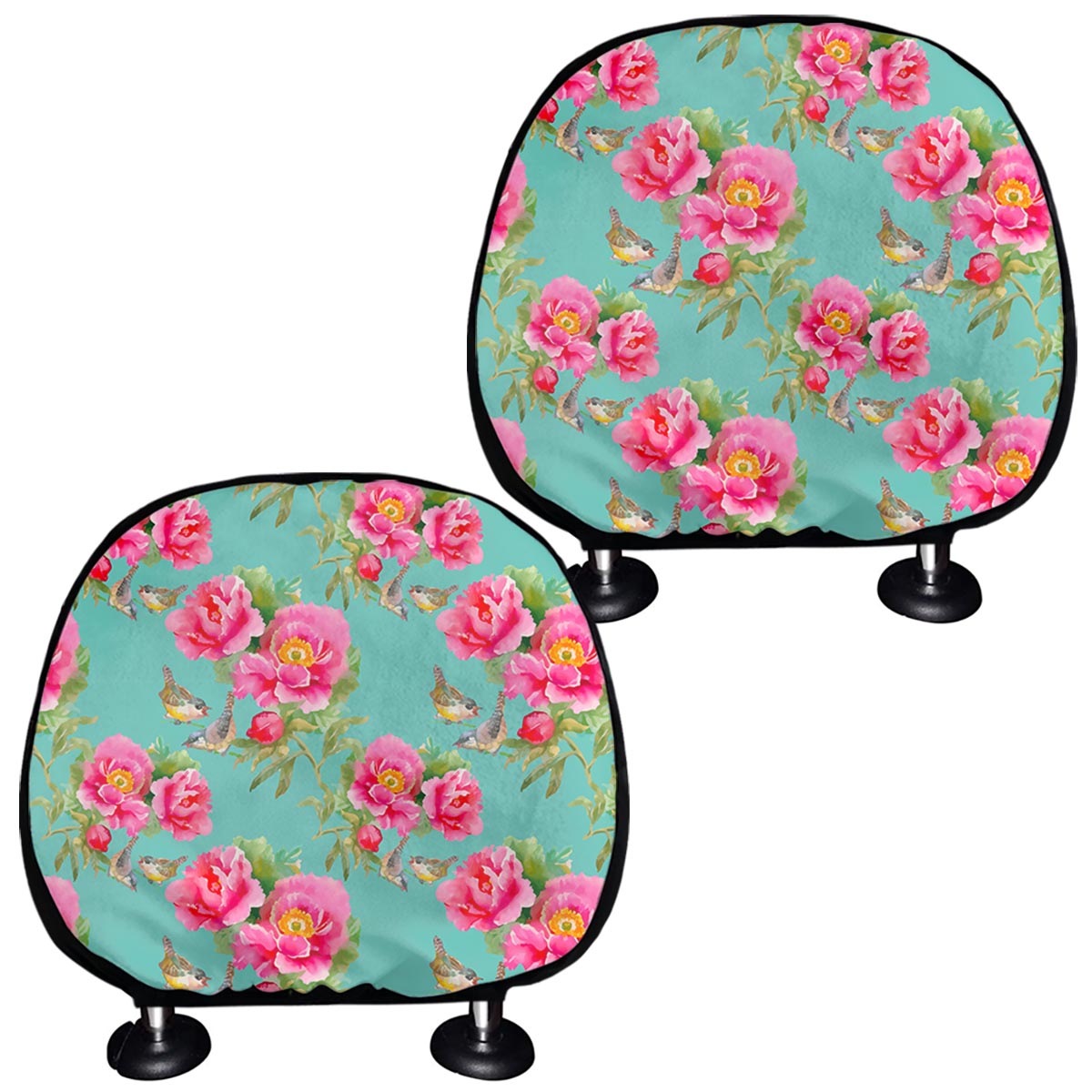Bird Pink Floral Flower Pattern Print Car Headrest Covers