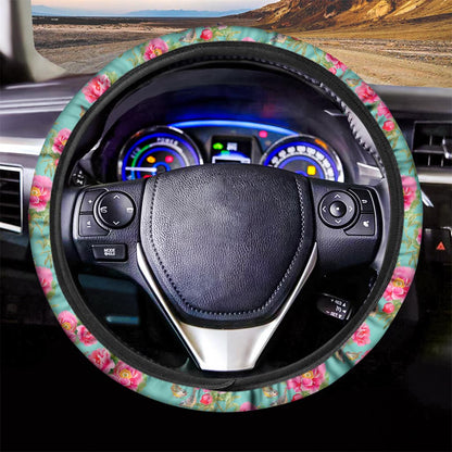 Bird Pink Floral Flower Pattern Print Car Steering Wheel Cover