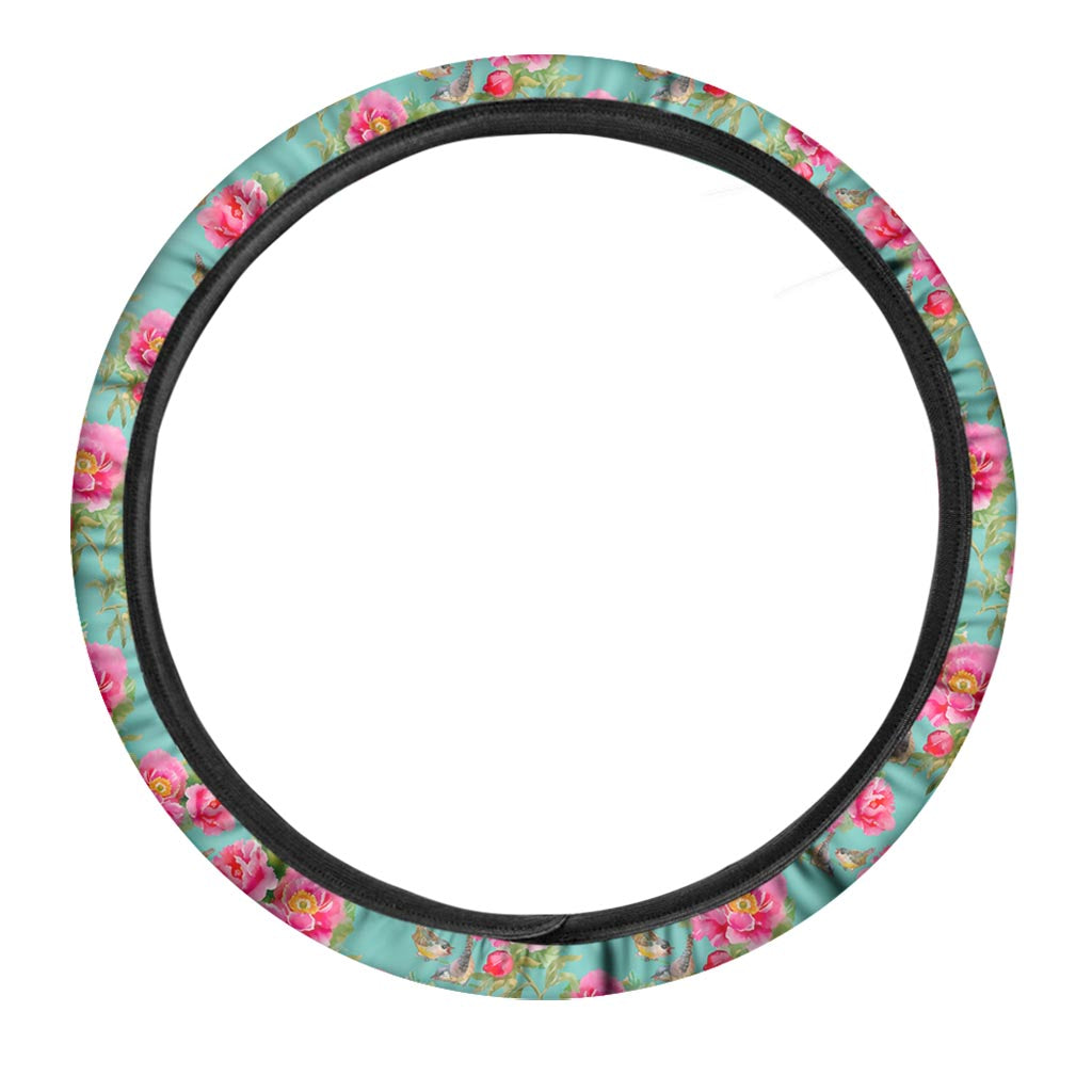 Bird Pink Floral Flower Pattern Print Car Steering Wheel Cover