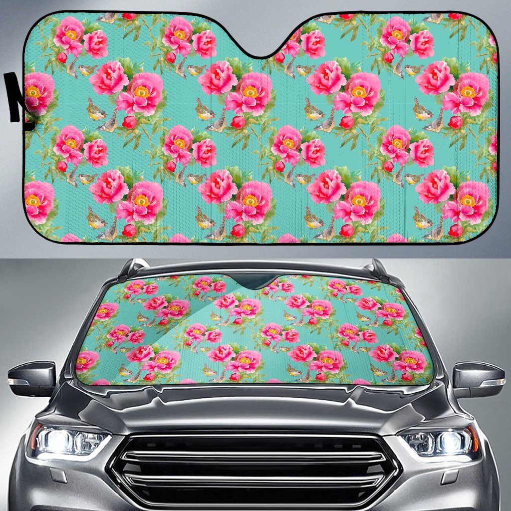 Bird Pink Floral Flower Pattern Print Car Sun Shade GearFrost