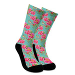 Bird Pink Floral Flower Pattern Print Crew Socks