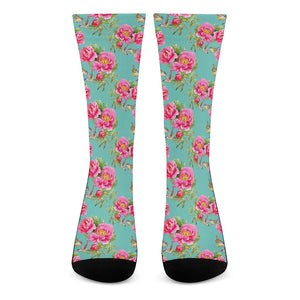 Bird Pink Floral Flower Pattern Print Crew Socks