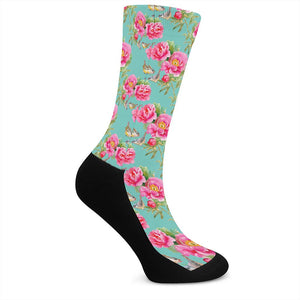 Bird Pink Floral Flower Pattern Print Crew Socks