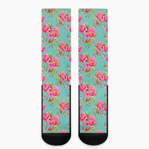 Bird Pink Floral Flower Pattern Print Crew Socks