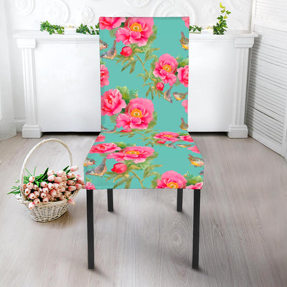 Bird Pink Floral Flower Pattern Print Dining Chair Slipcover