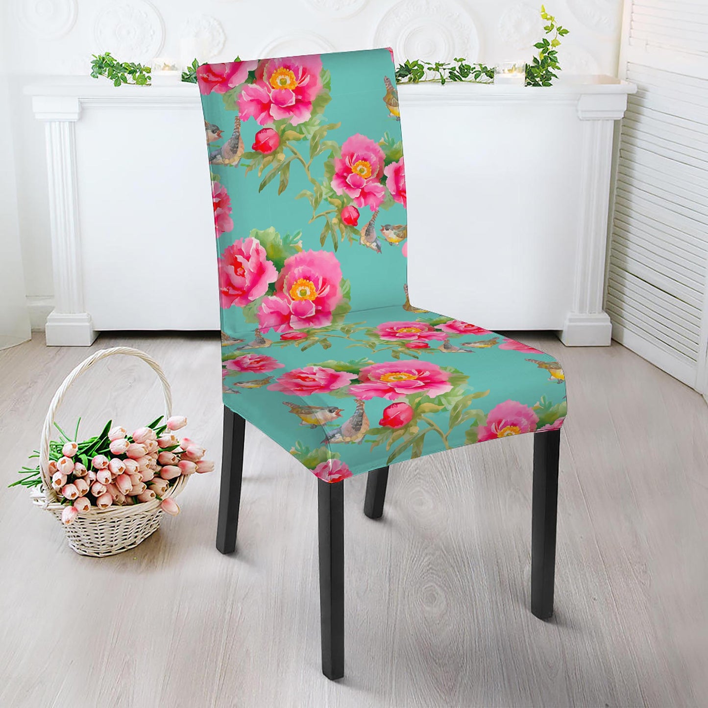 Bird Pink Floral Flower Pattern Print Dining Chair Slipcover