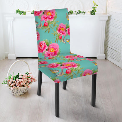 Bird Pink Floral Flower Pattern Print Dining Chair Slipcover