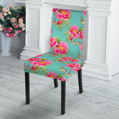 Bird Pink Floral Flower Pattern Print Dining Chair Slipcover