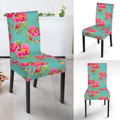 Bird Pink Floral Flower Pattern Print Dining Chair Slipcover