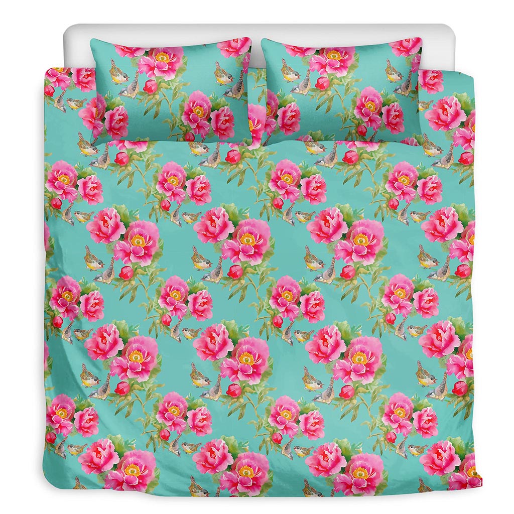 Bird Pink Floral Flower Pattern Print Duvet Cover Bedding Set