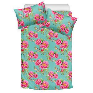 Bird Pink Floral Flower Pattern Print Duvet Cover Bedding Set