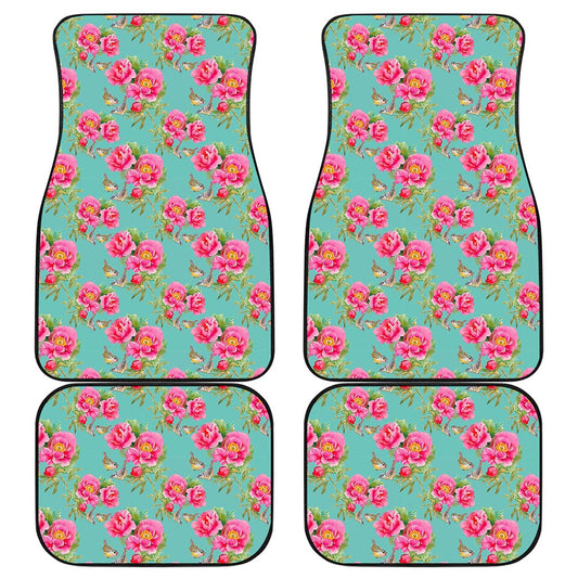 Bird Pink Floral Flower Pattern Print Front and Back Car Floor Mats
