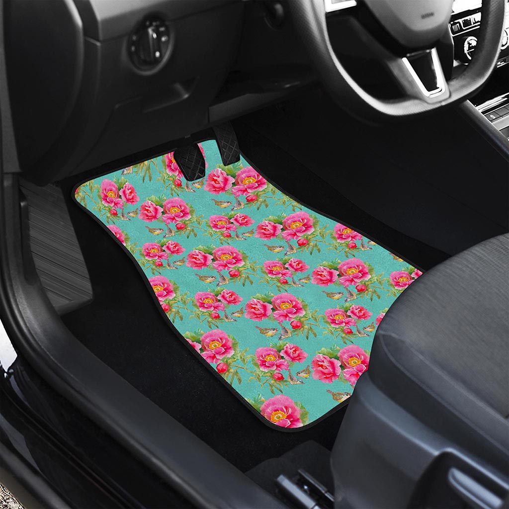 Bird Pink Floral Flower Pattern Print Front and Back Car Floor Mats