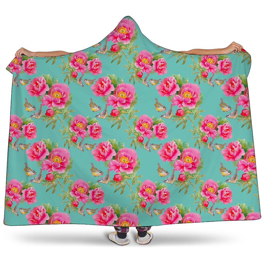 Bird Pink Floral Flower Pattern Print Hooded Blanket