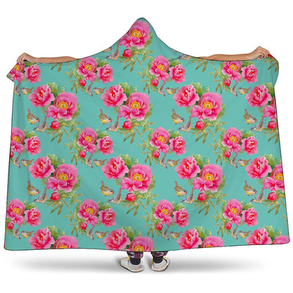 Bird Pink Floral Flower Pattern Print Hooded Blanket