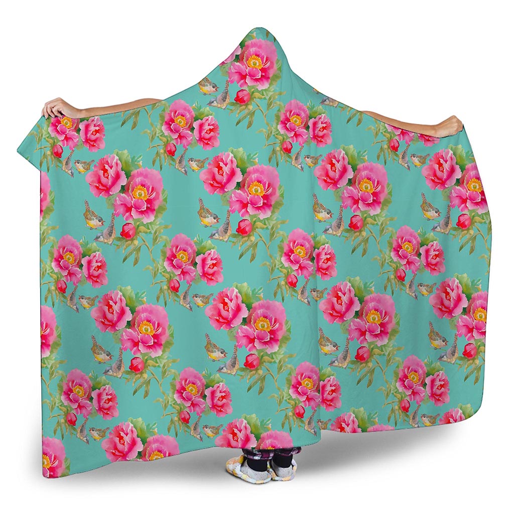 Bird Pink Floral Flower Pattern Print Hooded Blanket