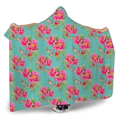Bird Pink Floral Flower Pattern Print Hooded Blanket