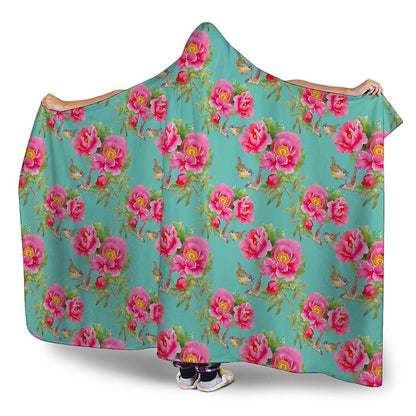 Bird Pink Floral Flower Pattern Print Hooded Blanket