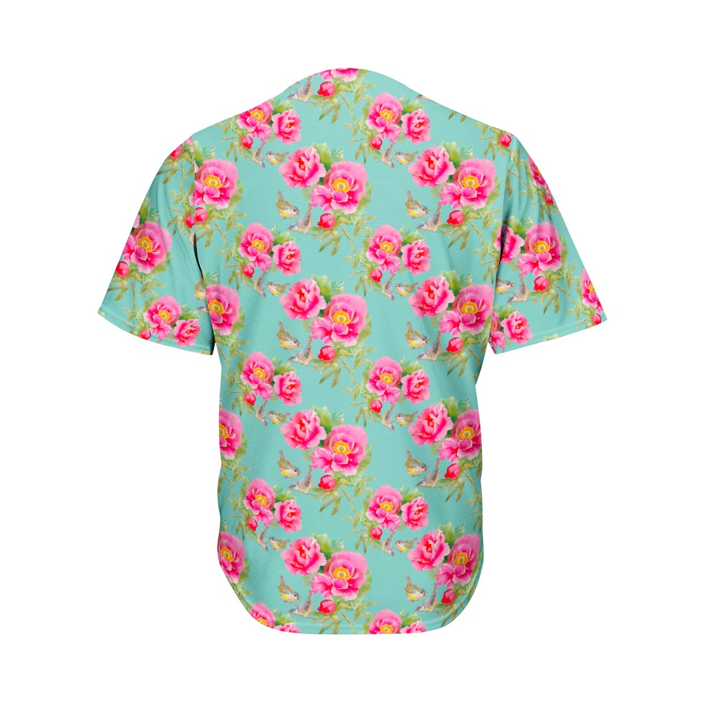 Bird Pink Floral Flower Pattern Print Men's Baseball Jersey