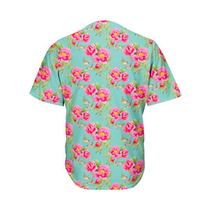 Bird Pink Floral Flower Pattern Print Men's Baseball Jersey