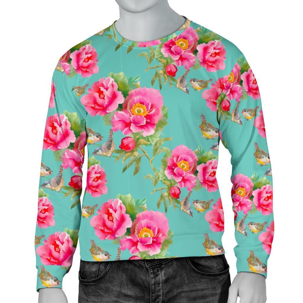 Bird Pink Floral Flower Pattern Print Men's Crewneck Sweatshirt GearFrost