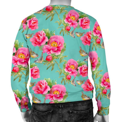 Bird Pink Floral Flower Pattern Print Men's Crewneck Sweatshirt GearFrost
