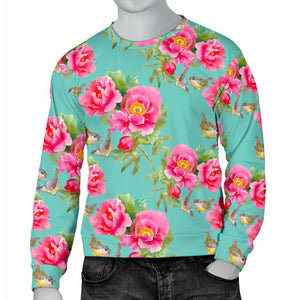 Bird Pink Floral Flower Pattern Print Men's Crewneck Sweatshirt GearFrost