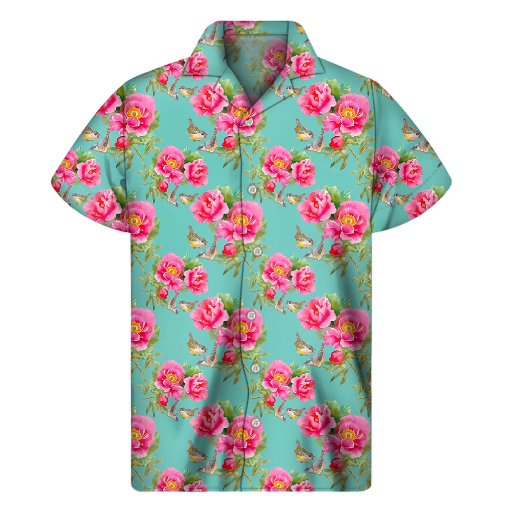 Bird Pink Floral Flower Pattern Print Men's Short Sleeve Shirt