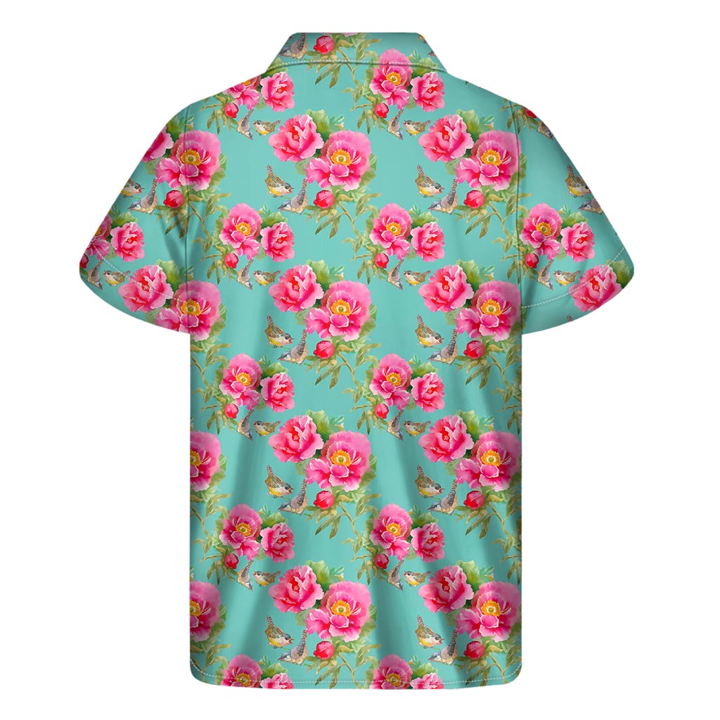 Bird Pink Floral Flower Pattern Print Men's Short Sleeve Shirt