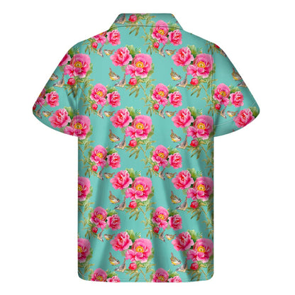 Bird Pink Floral Flower Pattern Print Men's Short Sleeve Shirt