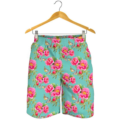 Bird Pink Floral Flower Pattern Print Men's Shorts