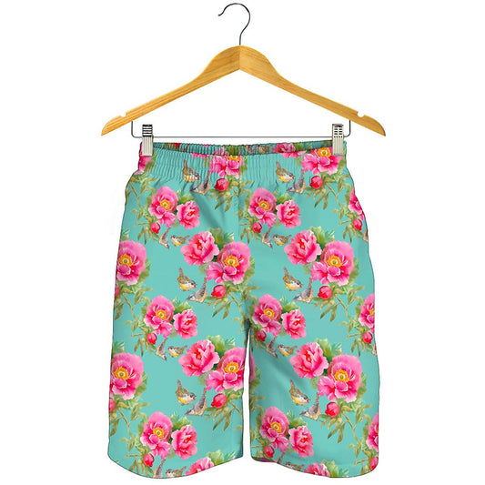 Bird Pink Floral Flower Pattern Print Men's Shorts