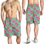 Bird Pink Floral Flower Pattern Print Men's Shorts