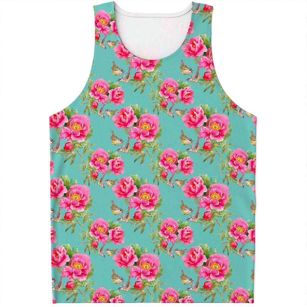 Bird Pink Floral Flower Pattern Print Men's Tank Top