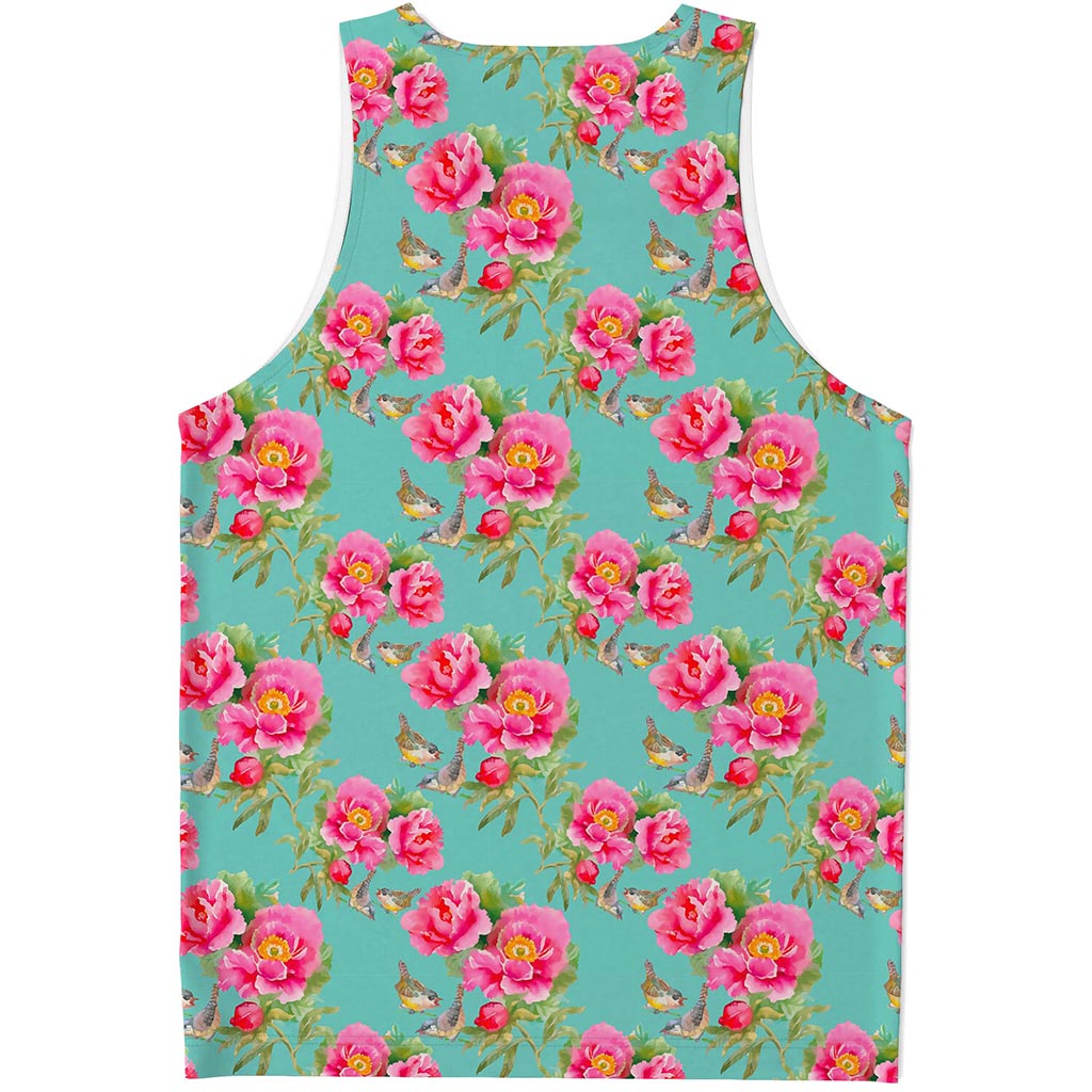 Bird Pink Floral Flower Pattern Print Men's Tank Top